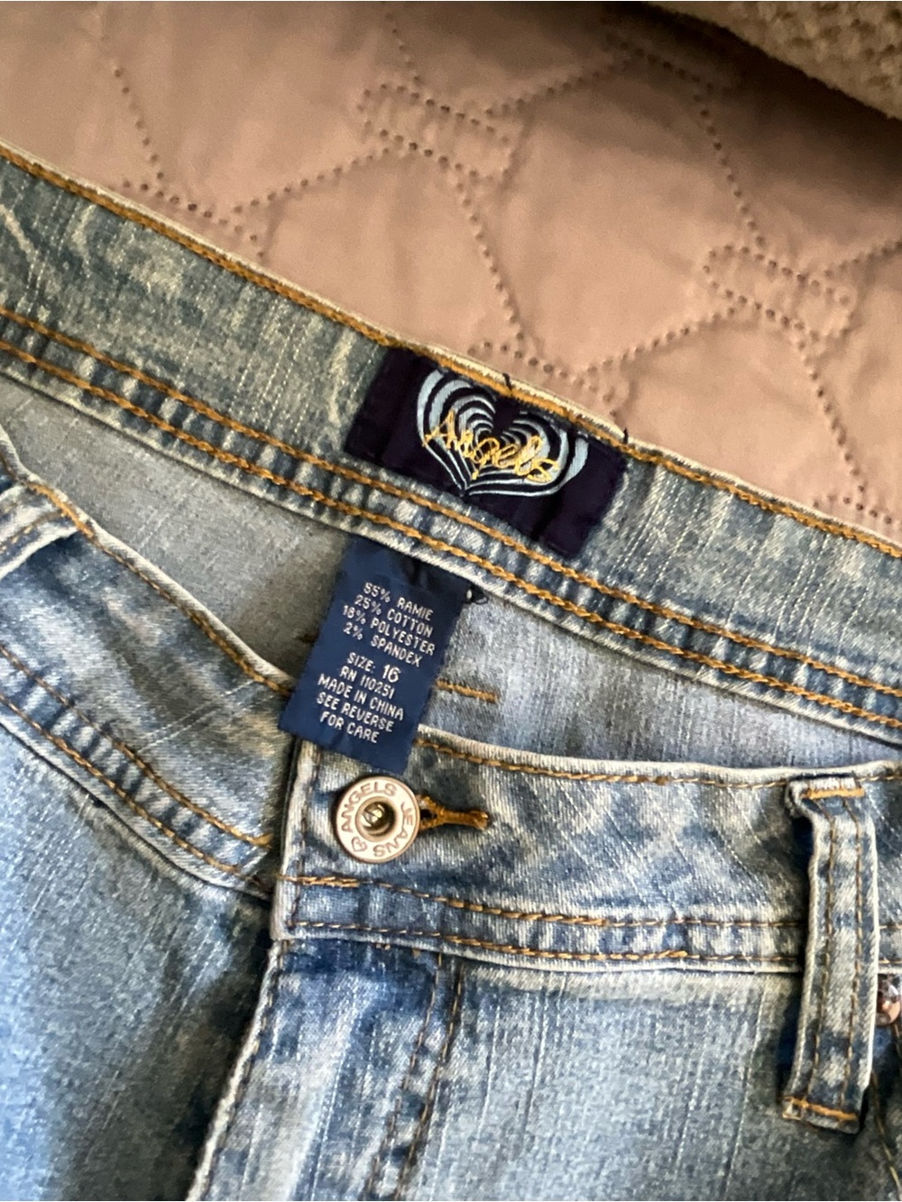 Angels Light Blue Boot Cut Jeans with Pink & Yellow Embroidered Butterfly - Picture 3 of 10